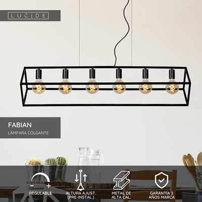 Lucide FABIAN - Lámpara colgante - 6xE27 - Negro